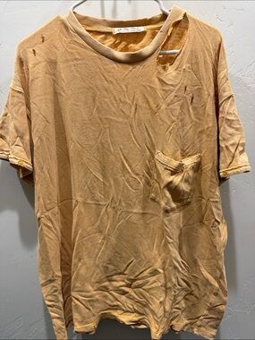 We The Free Washed Light Yellow Short Sleeve Pocket Tee